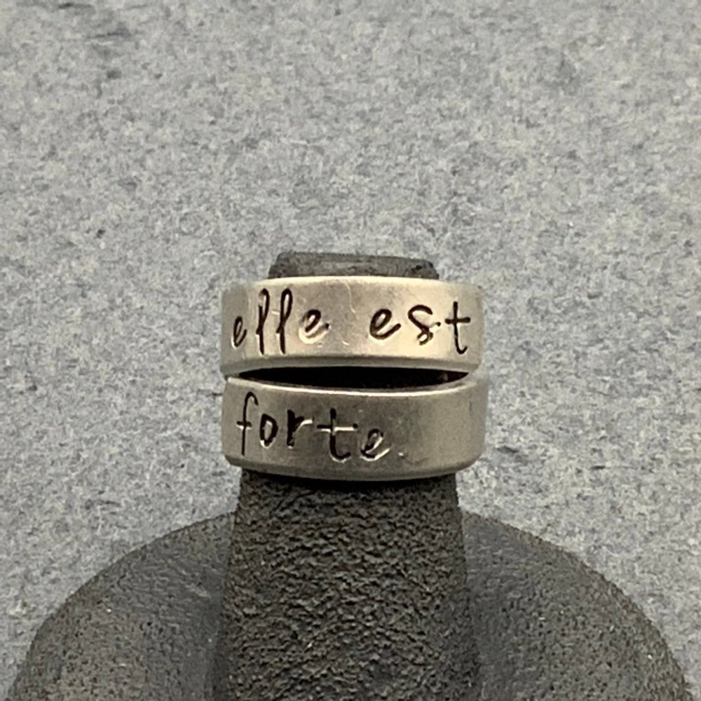elle est forte Ring Silver she is strong French Size 5 Wrap Around